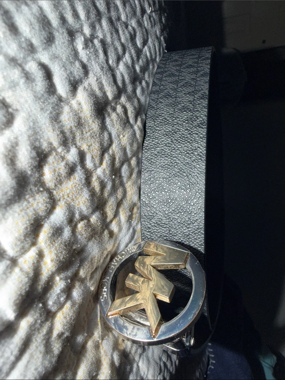 Michael Kors Black Leather Belt with Gold MK Circle Buckle